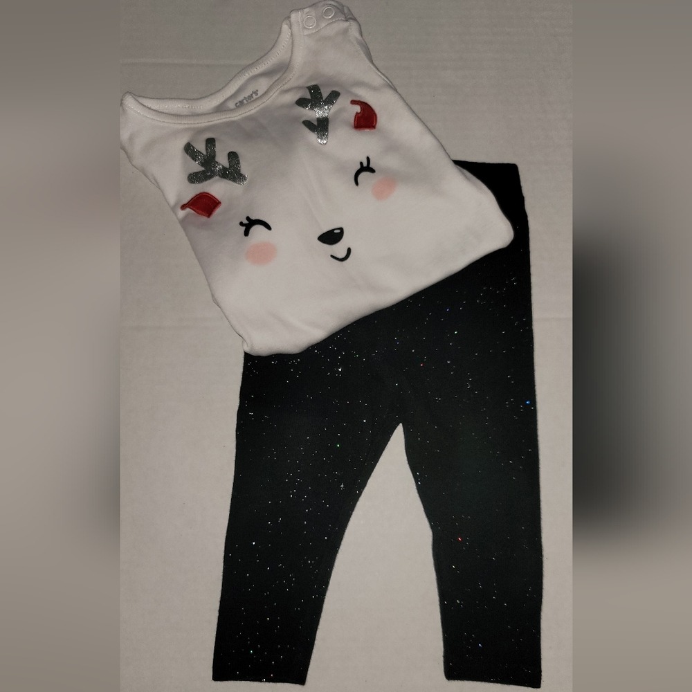 Christmas Reindeer onesie sparkle black Leggings holiday 2 Pc Outfit 12